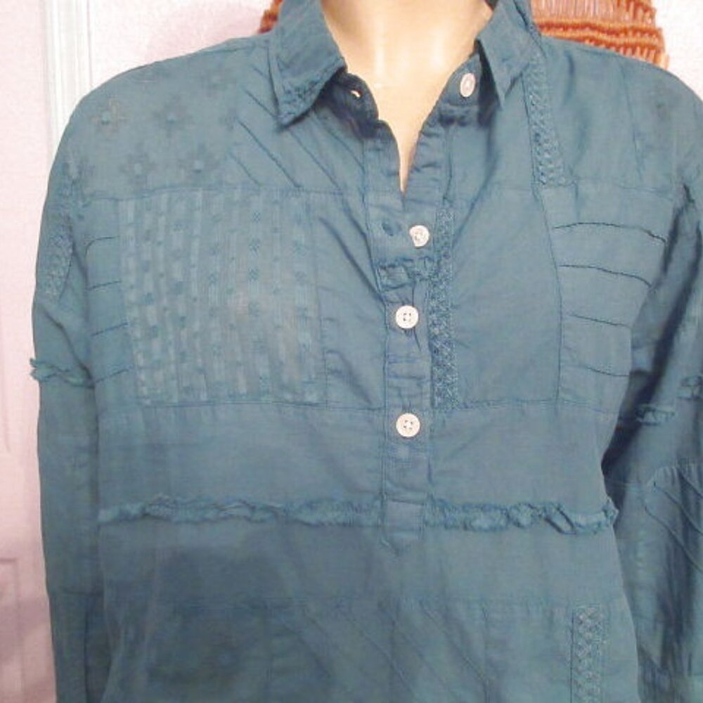 Dylan Patchwork Blouse Top Size L Embroidered Sto… - image 2